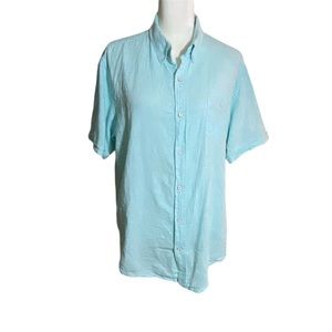 Weatherproof Teal Mens Washable Linen Button Shirt Size Large